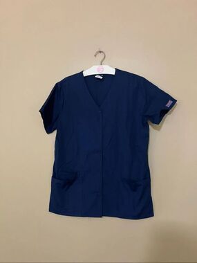 Cherokee Workwear Blue Button Up Scrub Top Size XS Womans